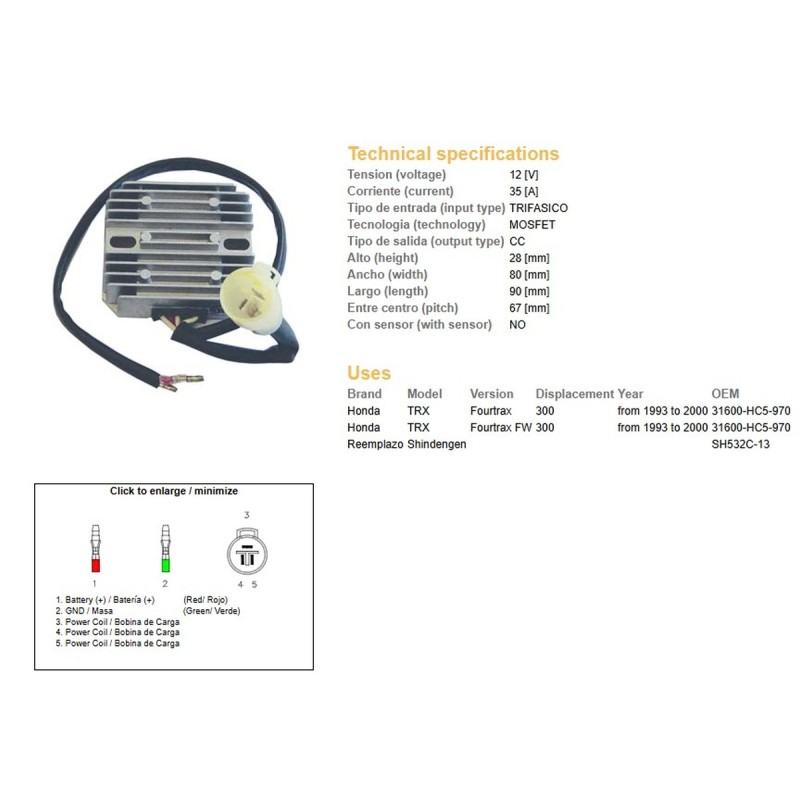 Regulator napięcia Honda TRX 300 FW Fourtrax '93-'00 (31600-HC5-970)