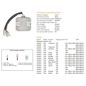 Regulator napięcia Yamaha YFM 350 Big Bear '96-'99, Warrior 350 '96-'01, Wolverine 350 '95-'01, YFM 400 Kodiak '98-