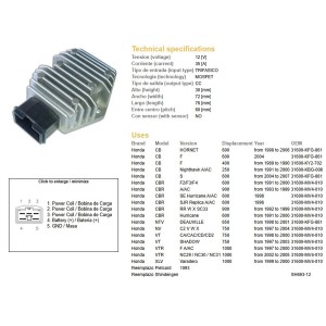 Regulator napięcia do motocykli Honda CB 250 Nighthawk, CB 600F Hornet, CBR 600F2/F3/F4, CBR 900RR