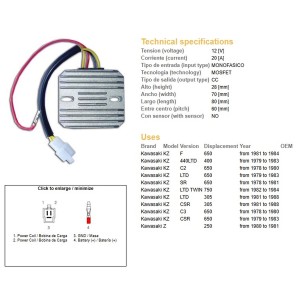 Regulator napięcia do Kawasaki KZ 440LTD '79-'93, KZ 750LTD '82-'84, KZ 650F '81-'84