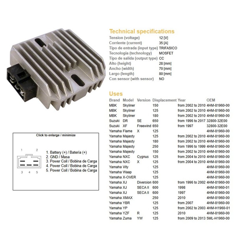 Regulator napięcia do Suzuki DR 650SE, XF 650 Freewind, Yamaha Majesty oraz XJ 600 Diversi