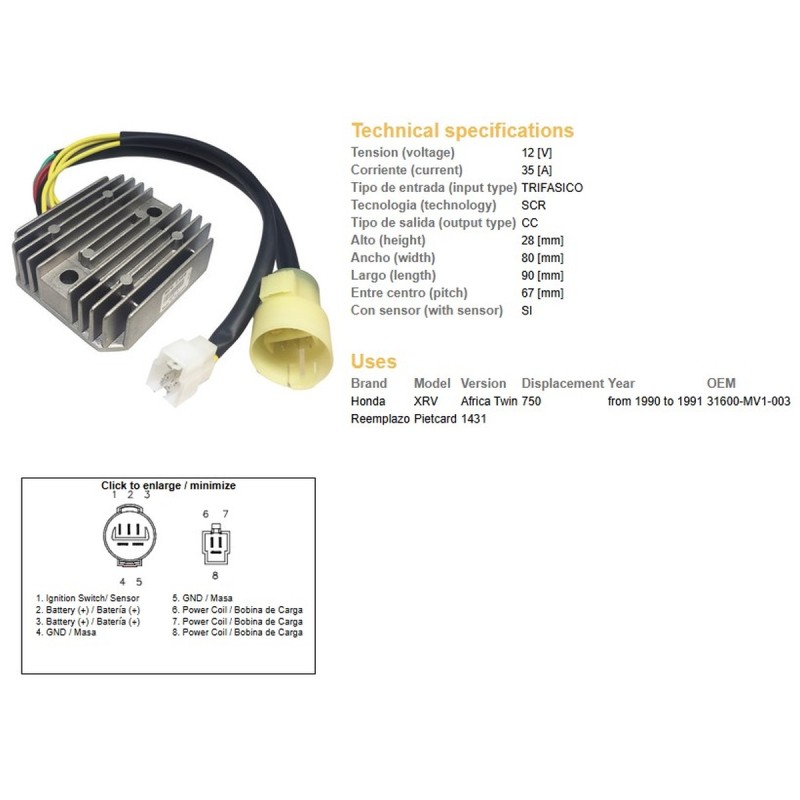 Regulator napięcia Honda XRV 750 Africa Twin '90-'91 (OEM-31600-MV1-003) (35A)