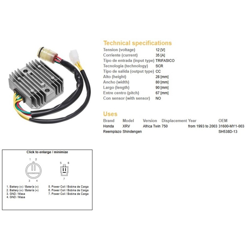Regulator napięcia Honda XRV 750 Africa Twin '93-'03 (35A) - Sklep Moto