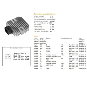 Regulator napięcia Yamaha XT 250 '13-'14, YBR 250 '07-'09, XV 650 Drag Star '98-'00, XV 1600 Road Star '99-03