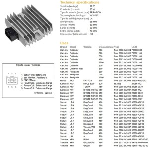 Regulator napięcia do Can Am, Honda TRX 500FA/FGA '01-'04, Kawasaki KVF 650/750 Brute Force '05-'13, Suzuki LT-A 400/500/700