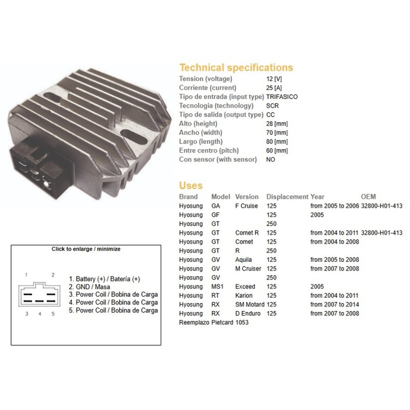Regulator napięcia Hyosung GA/GF/GT/GV/RX 125 '04-'11 (32800-H01-413)