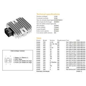 Regulator napięcia Honda TRX 400EX Sportrax '99-'04; TRX 250 Recon '97-'11