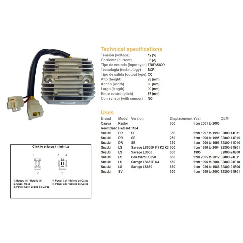 Regulator napięcia Suzuki DR 250SE, DR 350SE, LS 650 Savage, SV 650, Cagiva 650 Raptor
