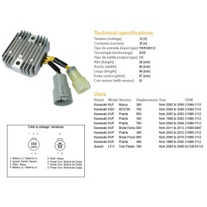 Regulator napięcia do Kawasaki KLF 300 Bayou, KVF 300 Prairie, KFV 650 Brute Force, KFX 700