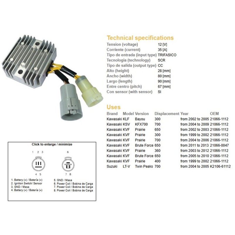 Regulator napięcia do Kawasaki KLF 300 Bayou, KVF 300 Prairie, KFV 650 Brute Force, KFX 700