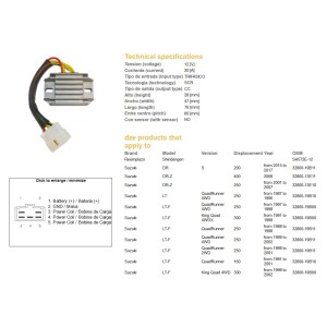 Regulator napięcia do Suzuki LT-F 160, LT-F 250 Quadrunner, LT-F 300 King Quad, DR-Z 250