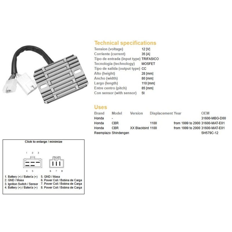 Regulator napięcia Honda CBR 1100XX '99-'00 (31600-MAT-E01) (SH579C-12) (ESR684)