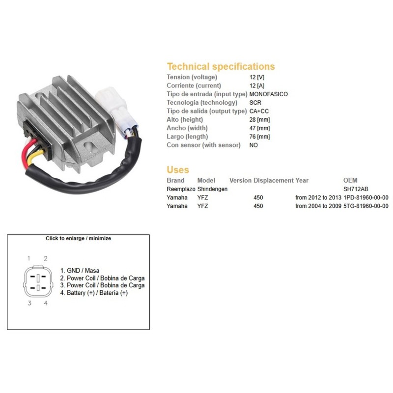 Regulator napięcia Yamaha YFZ 450 '04-'09; YFZ 450 '12-'13