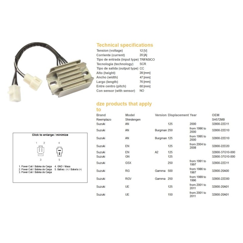 Regulator napięcia Suzuki AN 125/250 Burgman '95-'00, EN 125, GN 125, UE 125/150 '01-'11