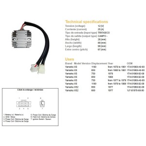 Regulator napięcia Yamaha XS 650 '77, XS 750 '77-79, XS 850 '80-81, XS 1100 '79-81