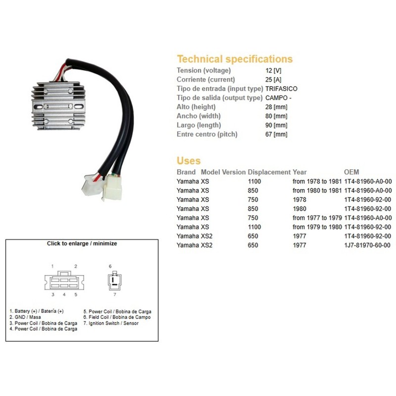 Regulator napięcia Yamaha XS 650 '77, XS 750 '77-79, XS 850 '80-81, XS 1100 '79-81
