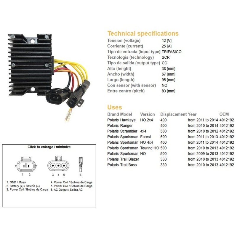 Regulator napięcia Polaris Trail Blazer 330 '10-'13; Trail Boss 330 '10-'13; Ranger 400 '10-'14; Sportsman 400/500 '1