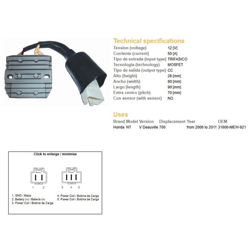 Regulator napięcia Honda NT 700V Deauville '06-'11 (31600-MEW-921) MOSFET (50A)