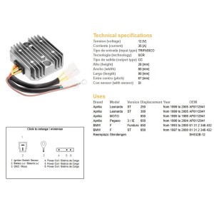 Regulator napięcia do BMW F 650F/ST, Aprilia 650 Pegaso, Leonardo 250/300ST