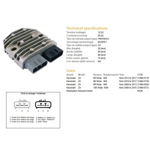 Regulator napięcia Kawasaki ZX 600R Ninja '08-'17; ZX 6R Ninja '08-'17 (ESR596)