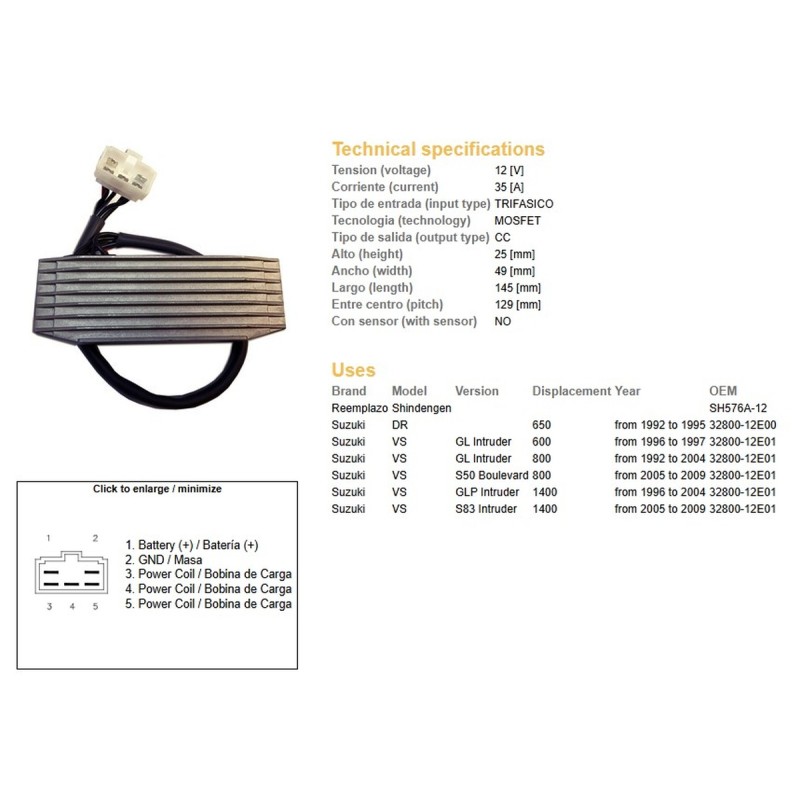 Regulator napięcia Suzuki DR 650, VS 600 Intruder, VS 800 Intruder, Boulevard - Sklep Moto