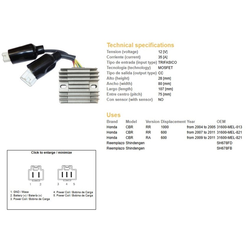 Regulator napięcia Honda CBR 600RR '07-'11; CBR 1000RR '04-'05