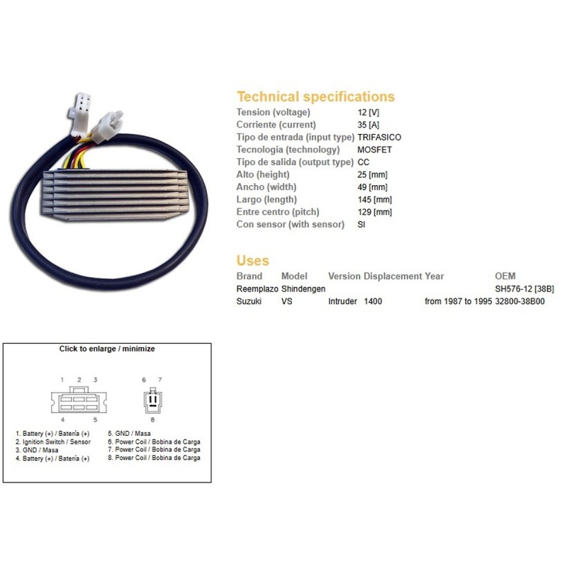 dze regulator napięcia suzuki vs 1400 intruder \'87-\'95 (oem-32800-38b00) (esr750) (sh576-12) (35a)