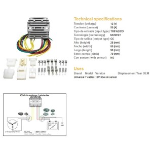 Regulator napięcia MOSFET 50A - Uniwersalny, 7 kabli (3x żółte, 2x czerwone, 2x zielone)