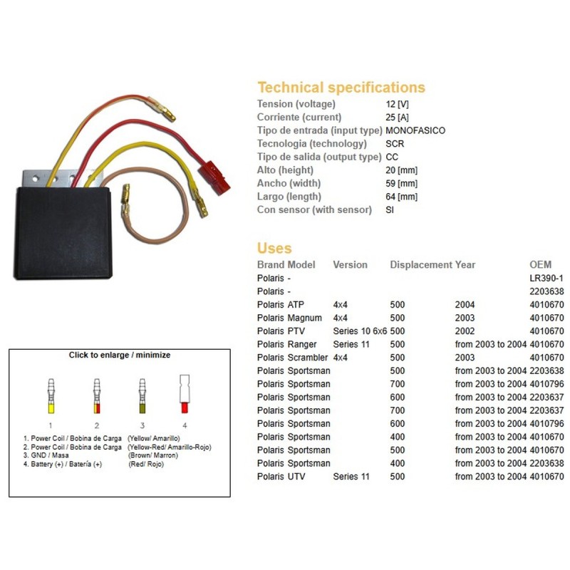 Regulator napięcia Polaris 400/500/600/700 Sportsman Scrambler '03-'04 - OEM:4010796, 2203638