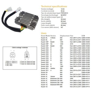 Regulator napięcia Suzuki GSF 650/1250 Bandit '07-'10, GSX 600/750/1000R/S '05-'18, DL 650 V-Strom '07-'17, SV 650 '14-