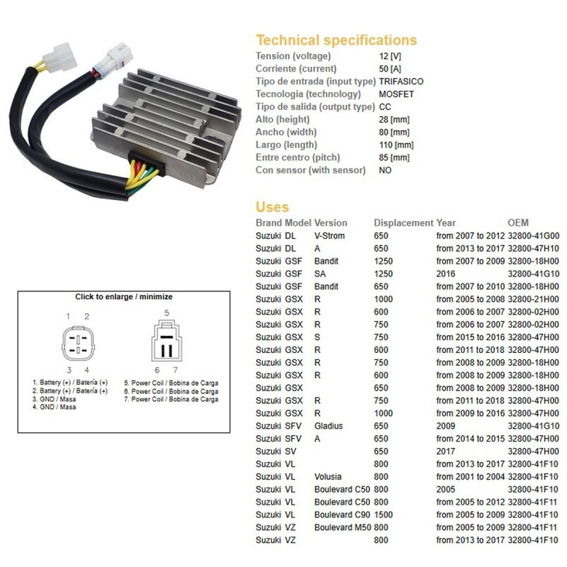 Regulator napięcia Suzuki GSF 650/1250 Bandit '07-'10, GSX 600/750/1000R/S '05-'18, DL 650 V-Strom '07-'17, SV 650 '14-