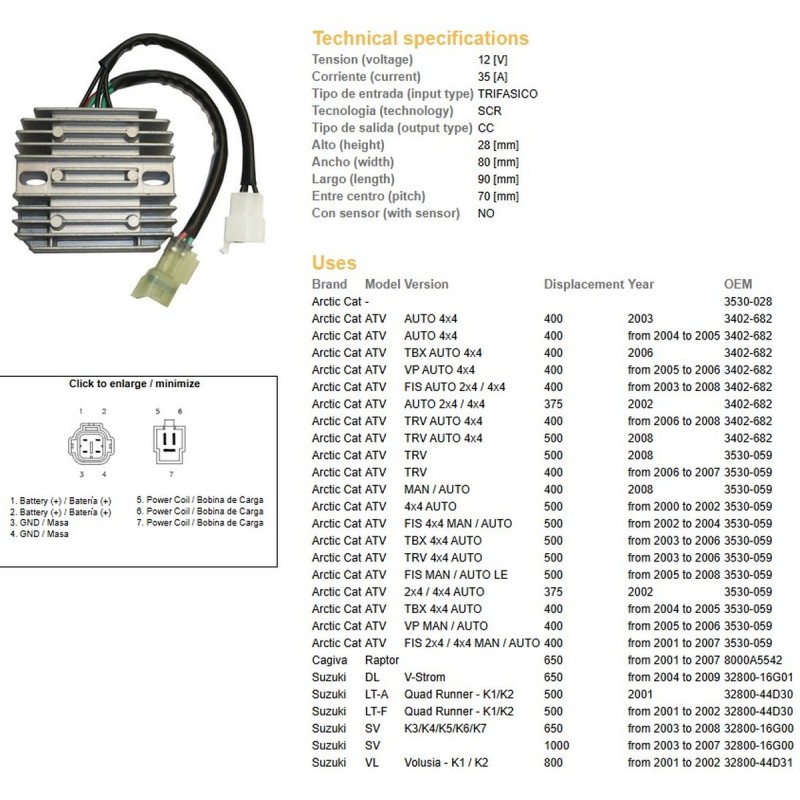 Regulator napięcia Suzuki DL 650 V-Strom '04-'09, SV 650 '03-'08, SV 1000 '03-'07, VL 800 Volusia '01-'02, LT-A Quad