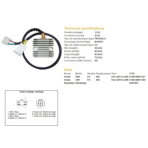 Regulator napięcia Honda CBR 600F F4 '01-'06 (35A) (31600-MBW-D21) (ESR431)