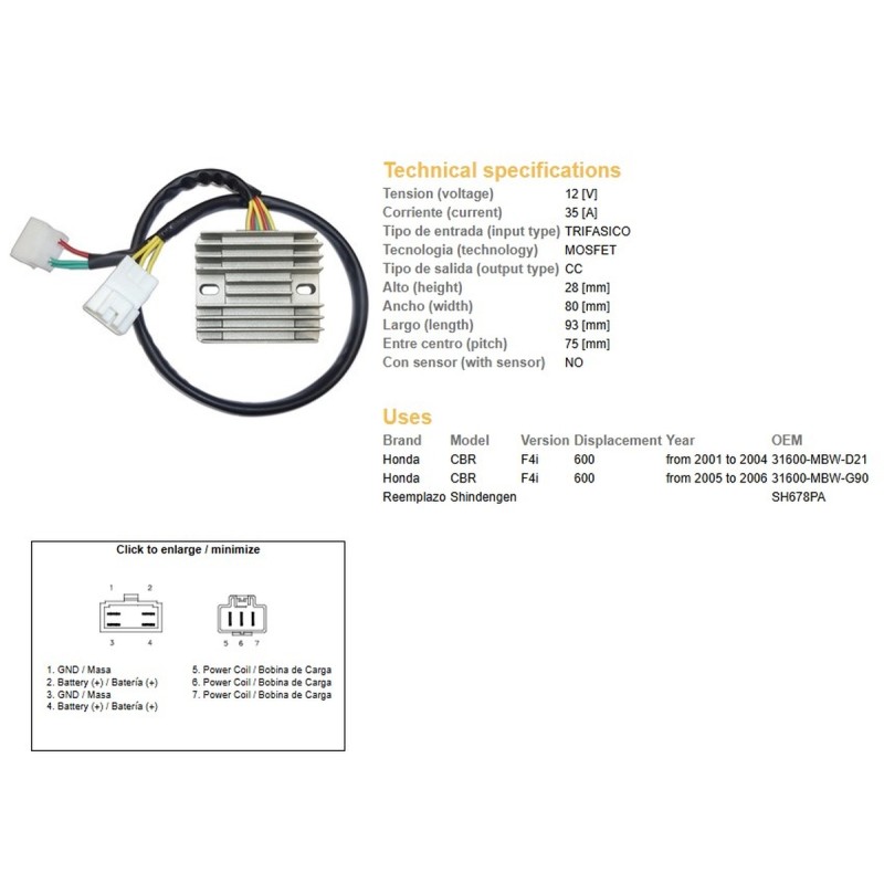 Regulator napięcia Honda CBR 600F F4 '01-'06 (35A) (31600-MBW-D21) (ESR431)