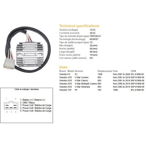 Regulator napięcia Yamaha XVS 650 V-Star, YZF 750 R7, FZS 1000 (5KP-81960-00)