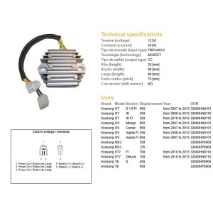 Regulator napięcia do Hyosung GT 250R '08-'13, GT 650S/R '08-'13, GV 250 '09-'13, GV 650 '07-'13, MS3 125/250, ST7 700