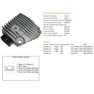 Regulator napięcia Yamaha XV 125 Virago '97-'98, XV 250 Virago '96-'07, XV 250 V-Star '08-'15