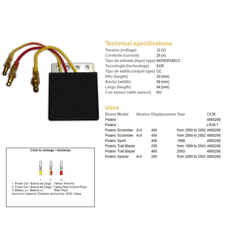 Regulator napięcia Polaris Scrambler 400 '00-'02; Trail Blazer 250/400 '99-'03 (4060208) (ESR958)