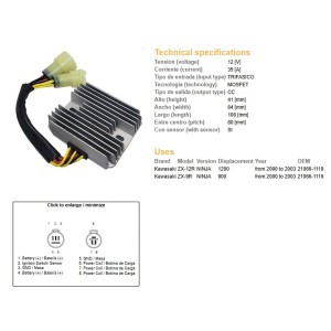 Regulator napięcia Kawasaki ZX 9R '00-'03; ZX 12R '00-'03 (35A) (21066-1119) (ESR516)