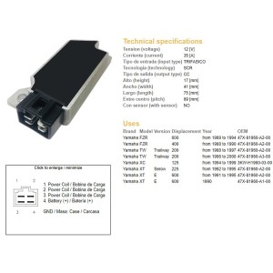 Regulator napięcia Yamaha TW 200 '88-'00 XT 225 Serow '92-'95 FZR 400/600 '88-'94 XT 600E '90-95