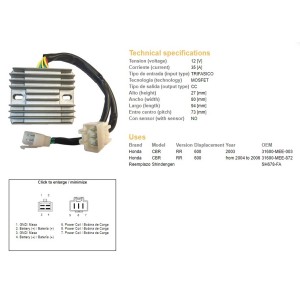 Regulator napięcia Honda CBR 600RR '03-'06 (SH678-FA) (31600-MEE-872)