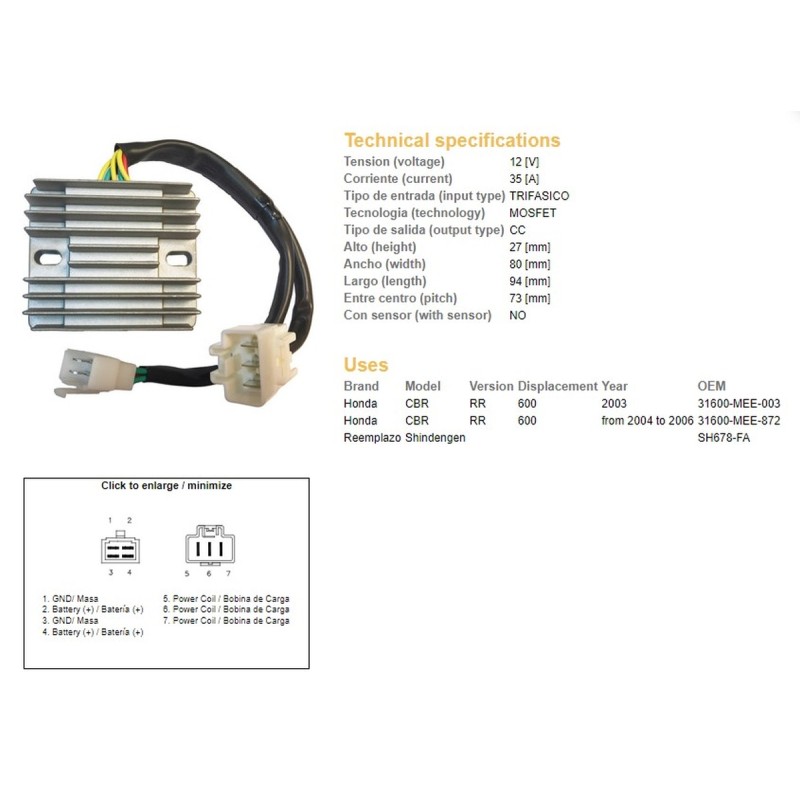 Regulator napięcia Honda CBR 600RR '03-'06 (SH678-FA) (31600-MEE-872)