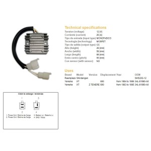 Regulator napięcia Yamaha XT 600Z Tenere '83-'86 (34L-81960-A0) (SH522G-12)