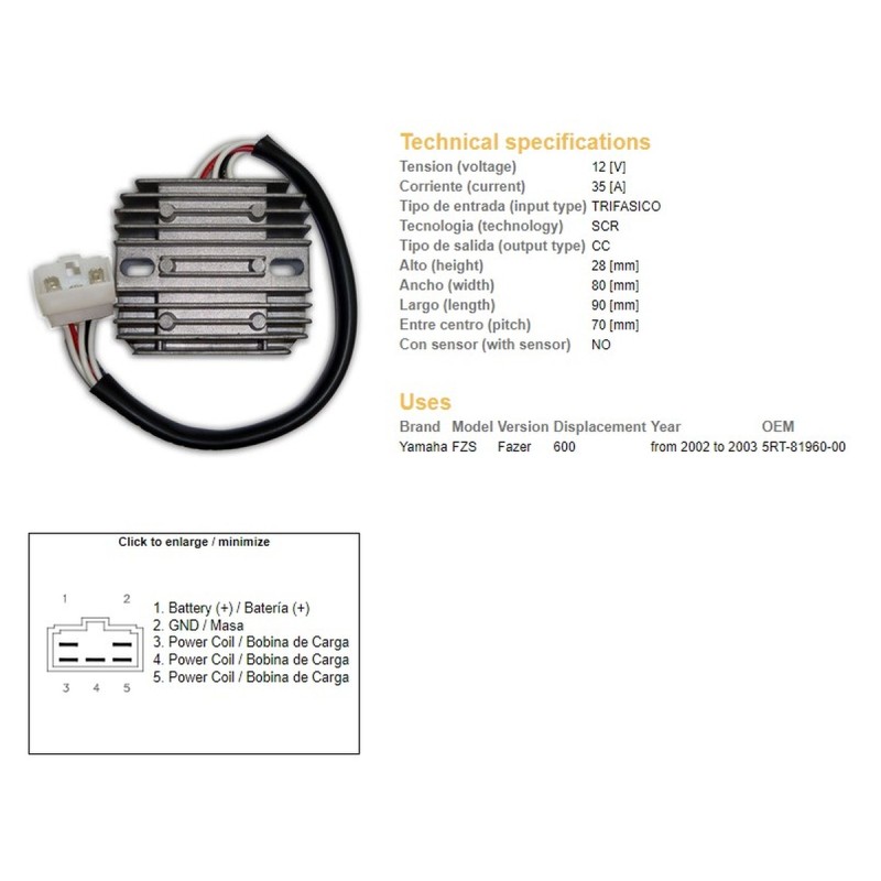 Regulator napięcia Yamaha FZS 600 Fazer '02-'03 (5RT-81960-00) 35A