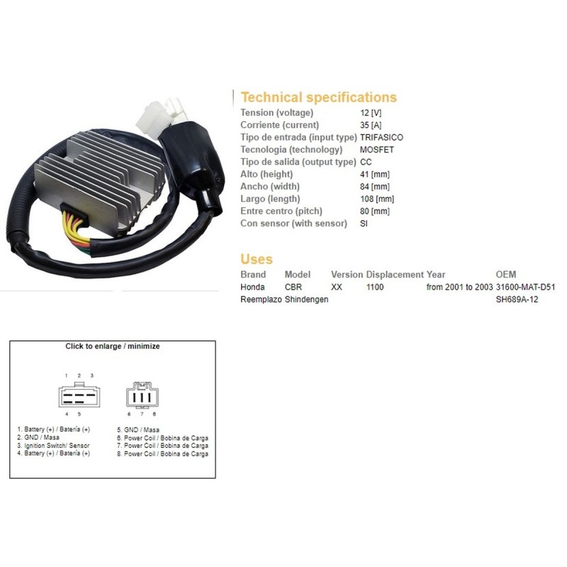Regulator napięcia Honda CBR 1100XX '01-'03 (SH689A-12) - ESR685