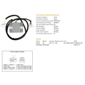 Regulator napięcia Honda CB 1100 SF (X11) '00-'03 (31600-MCC-601) (SH579C-12)