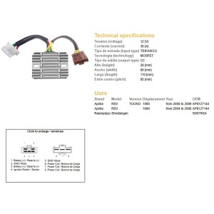 Regulator napięcia Aprilia RSV 1000 '04-'08; Tuono 1000 '06-'09