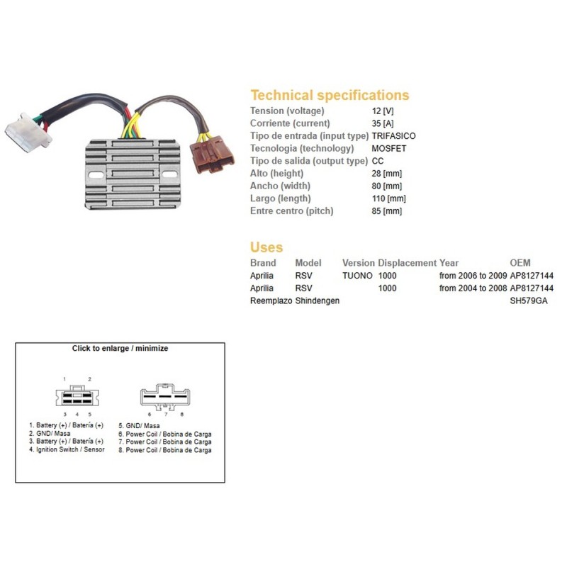 Regulator napięcia Aprilia RSV 1000 '04-'08; Tuono 1000 '06-'09