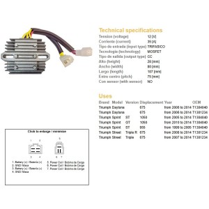Regulator napięcia do Triumph Daytona 675 '06-'14, Sprint 995/1050 '99-'14, Street Triple 675 '07-'14