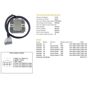 Regulator napięcia do Kawasaki W 650 '99-'05, VN 1500 Vulcan '96-'08, VN 1600 '00-'08